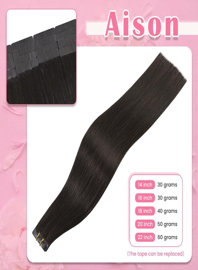 Aison Dark Brown Tape in Hair Extensions Human Hair 100% Remy Human Hair Extensions Silky Straight for Women 20 Pcs/Package(22Inch #2 60g) - Image 3
