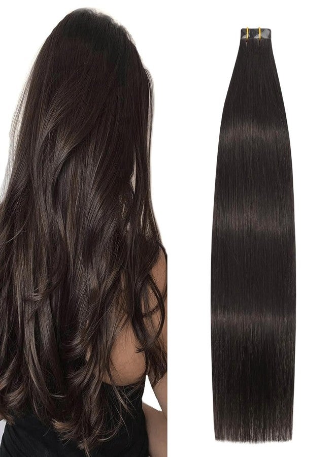 Aison Dark Brown Tape in Hair Extensions Human Hair 100% Remy Human Hair Extensions Silky Straight for Women 20 Pcs/Package(22Inch #2 60g) - Image 1