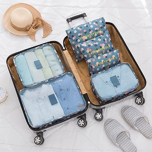 Styleys Polyester Blue Floral Travel Organizer Packing Cubes Garment Bag (Set of 6_S1037P) - Image 2