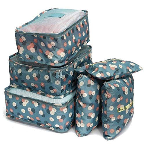 Styleys Polyester Blue Floral Travel Organizer Packing Cubes Garment Bag (Set of 6_S1037P) - Image 1