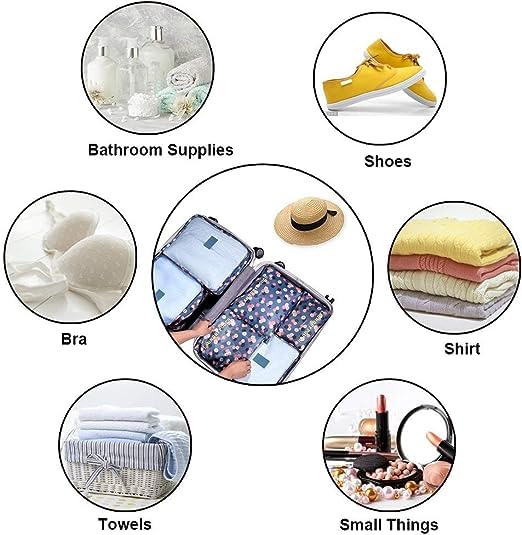 Styleys Polyester Blue Floral Travel Organizer Packing Cubes Garment Bag (Set of 6_S1037P) - Image 3