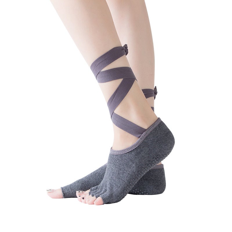 Professional Tie-Up Toe-Separating Yoga Socks Black - Image 3