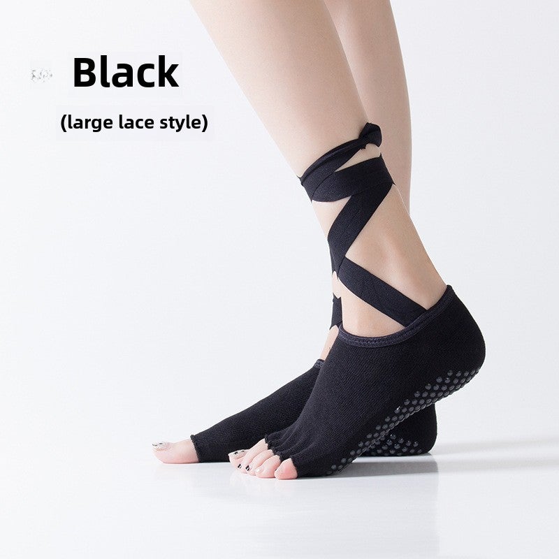 Professional Tie-Up Toe-Separating Yoga Socks Black - Image 1