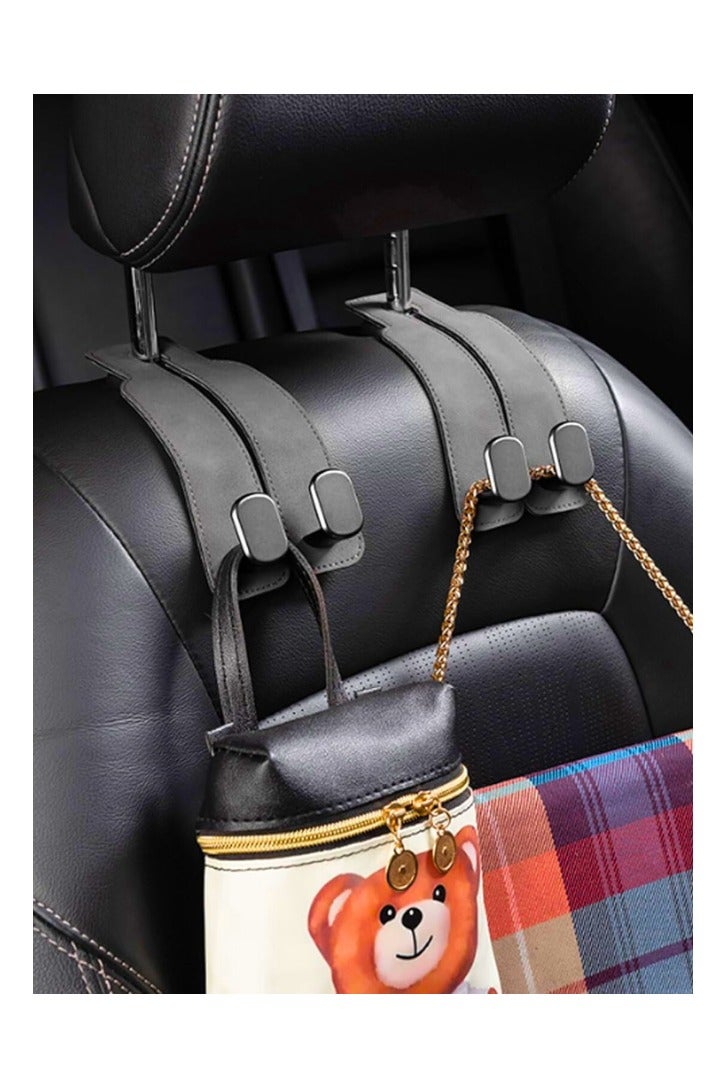 تشيس اب خطافان من الجلد لمسند رأس السيارة، خطاف مزدوج متعدد الوظائف 2 في 1 لمسند رأس السيارة، رمادي، مثالي للحقائب اليدوية والمحافظ والمعاطف والمظلات وحقائب البقالة، خطافات محفظة متينة لمقاعد السيارة - Image 3