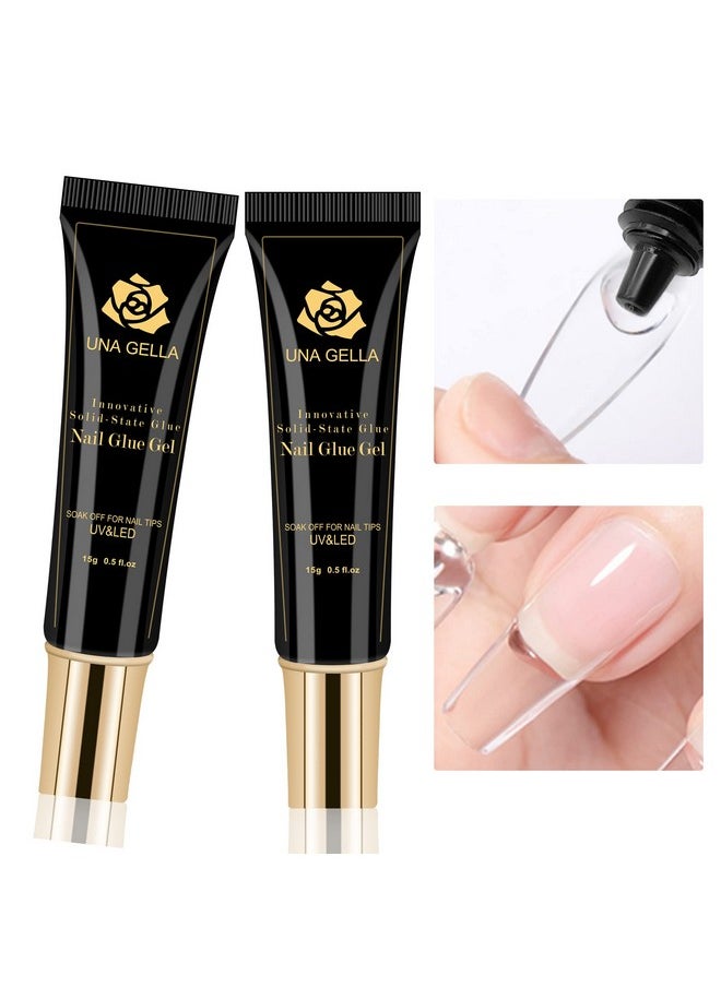 UNA GELLA Soft Gel Nail Tips Glue 2Pcs Solid State Soak Off Super Strong Glue For Acrylic Nails Curing Needed For Nails Extension Press On Nails 15Ml*2 For Gel Jelly Tips  - Image 1