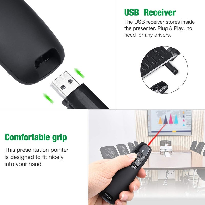 rts 2024-2025 Laser Pointer Wireless Laser Pointer Presenter Remote Control Laser Pen, for Presentation, Slide Changer, USB Power Point, PPT Controller with Clip Windows Mac PC - 2 Years Warranty - Image 4