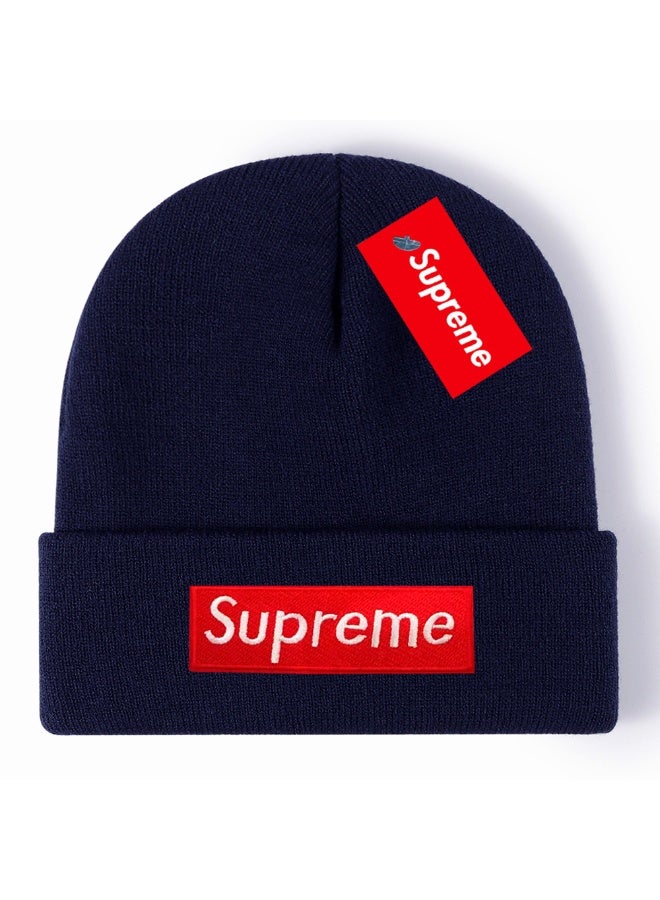 Supreme Red Box Logo Rib Knit Beanie (Navy Blue)