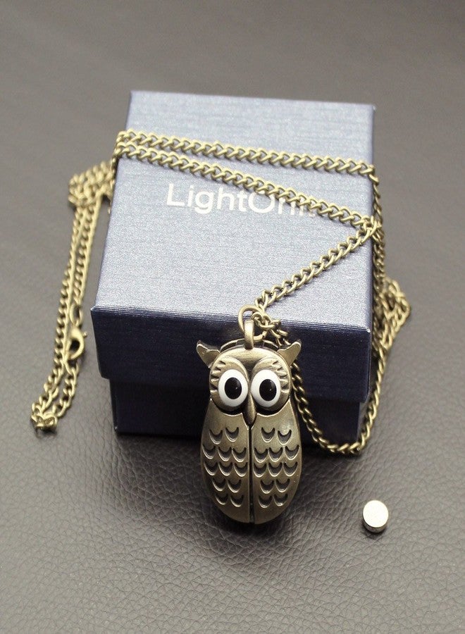 LightOnIt Vintage Cute Flying Owl Pocket Watch Pendant Long Chain Sweater Necklace for Men Boys Girls Gift (Wings) - Image 5