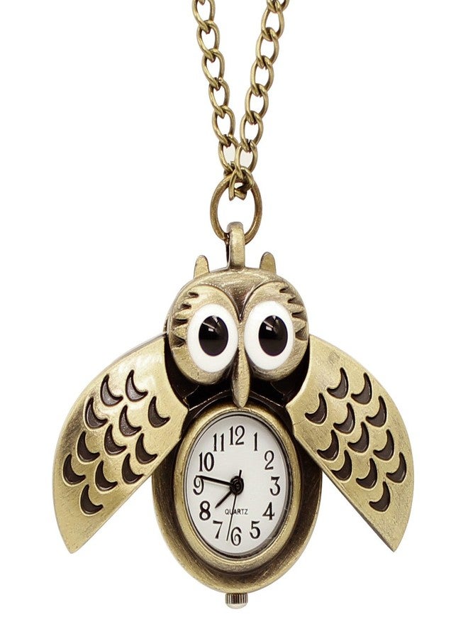 LightOnIt Vintage Cute Flying Owl Pocket Watch Pendant Long Chain Sweater Necklace for Men Boys Girls Gift (Wings) - Image 1