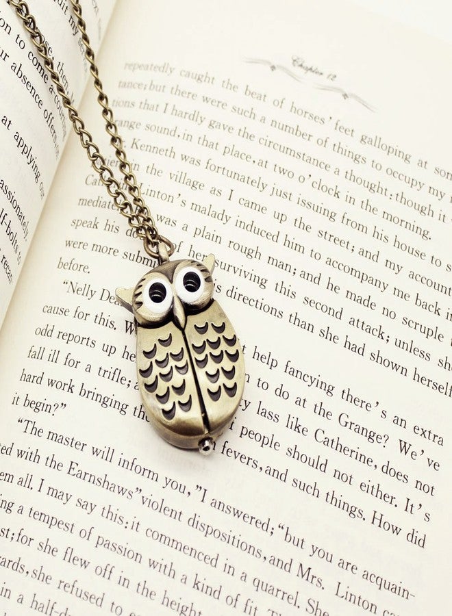 LightOnIt Vintage Cute Flying Owl Pocket Watch Pendant Long Chain Sweater Necklace for Men Boys Girls Gift (Wings) - Image 4