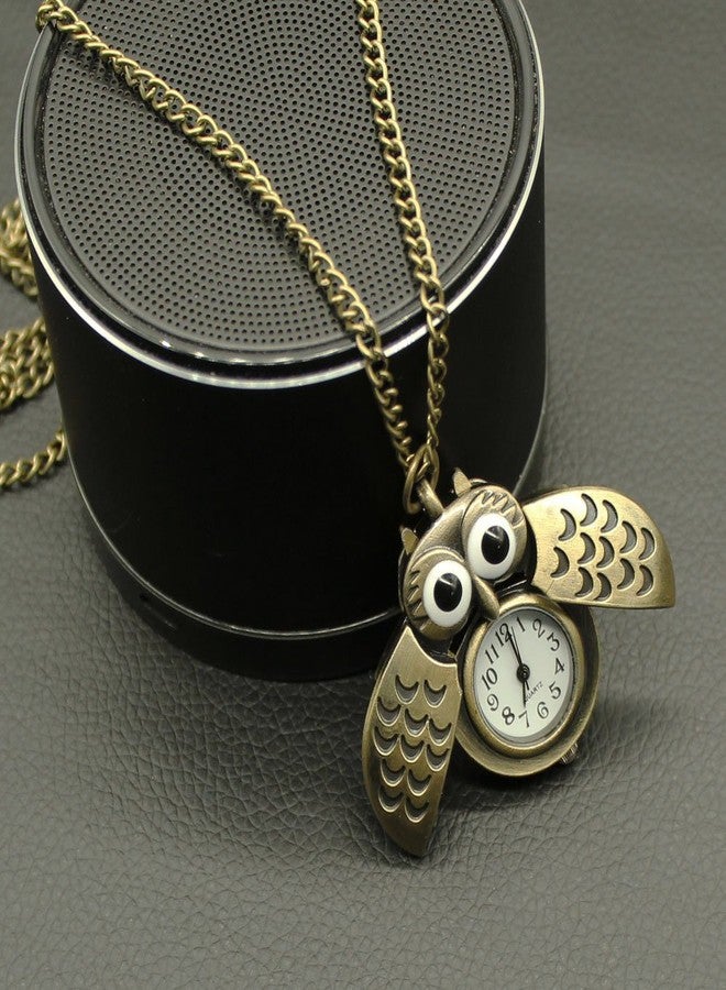 LightOnIt Vintage Cute Flying Owl Pocket Watch Pendant Long Chain Sweater Necklace for Men Boys Girls Gift (Wings) - Image 2