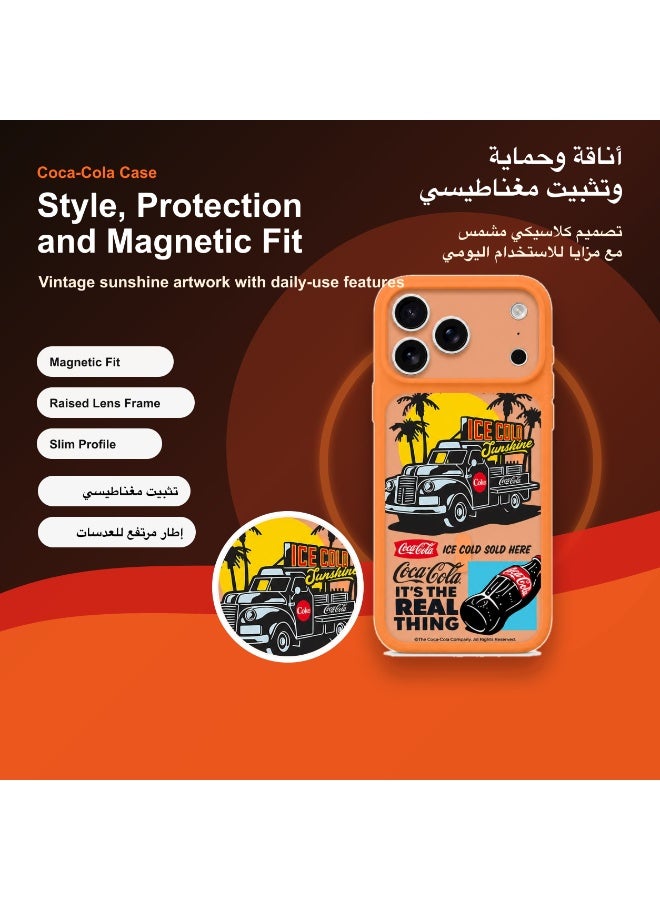 Coca-Cola iPhone 17 Pro Max Magnetic Phone Case, Ice Cold Sunshine Vintage Truck Design, Raised Camera Protection, Slim Matte TPU Cover, Orange - Image 2