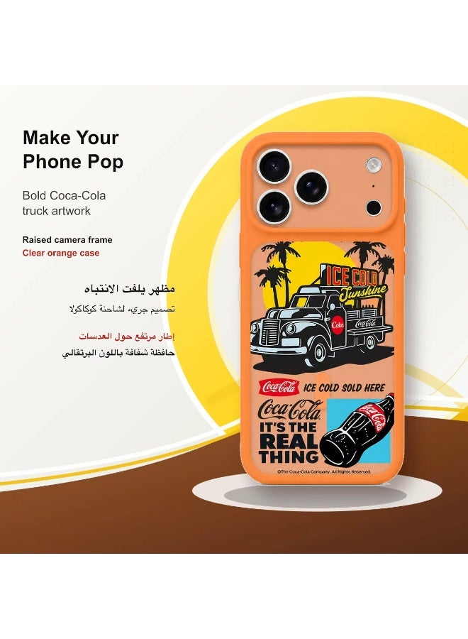 Coca-Cola iPhone 17 Pro Max Magnetic Phone Case, Ice Cold Sunshine Vintage Truck Design, Raised Camera Protection, Slim Matte TPU Cover, Orange - Image 1