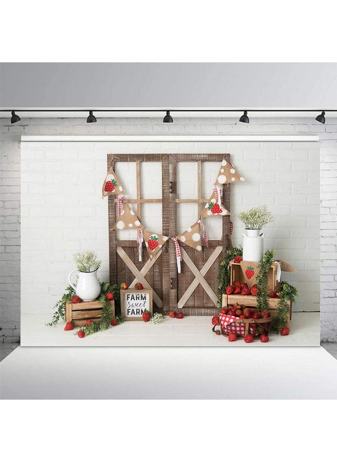 MEHOFOND Strawberry Girl Birthday Party Photo Background Banner Berry Sweet Girl 1St One Birthday Vintage Door White Brick Wall Red Fruits Portrait Backdrops Props For Cake Smash 7X5Ft  - Image 3