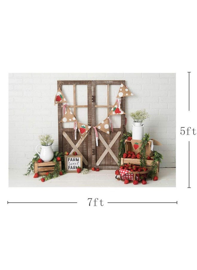 MEHOFOND Strawberry Girl Birthday Party Photo Background Banner Berry Sweet Girl 1St One Birthday Vintage Door White Brick Wall Red Fruits Portrait Backdrops Props For Cake Smash 7X5Ft  - Image 4