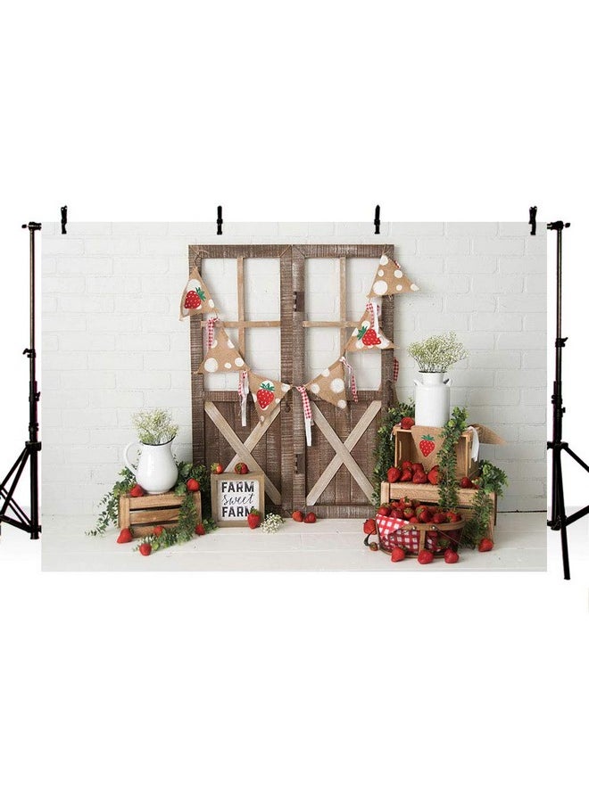 MEHOFOND Strawberry Girl Birthday Party Photo Background Banner Berry Sweet Girl 1St One Birthday Vintage Door White Brick Wall Red Fruits Portrait Backdrops Props For Cake Smash 7X5Ft  - Image 2