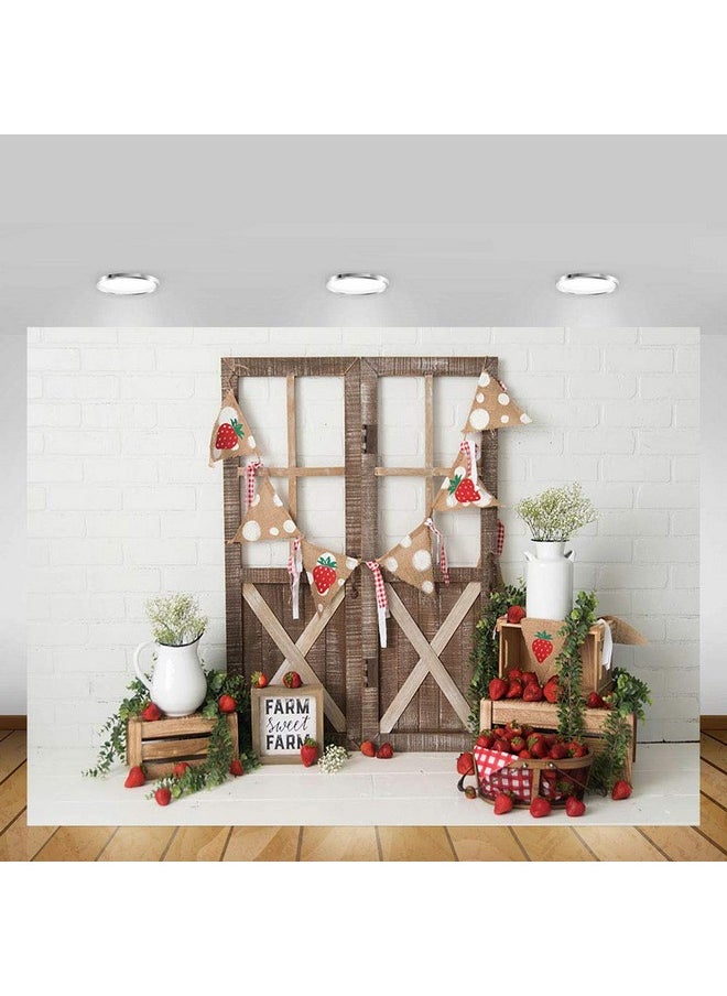 MEHOFOND Strawberry Girl Birthday Party Photo Background Banner Berry Sweet Girl 1St One Birthday Vintage Door White Brick Wall Red Fruits Portrait Backdrops Props For Cake Smash 7X5Ft  - Image 5