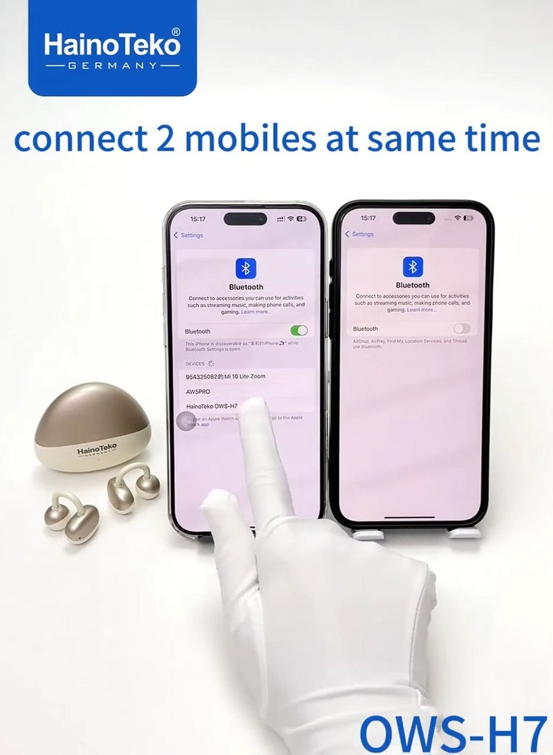 Haino Teko HainoTeko OWS-H7 OpenDots Hi-Res Bluetooth Earphones With Touch Controls Built-in Microphone and Universal Compatibility Beige - Image 3