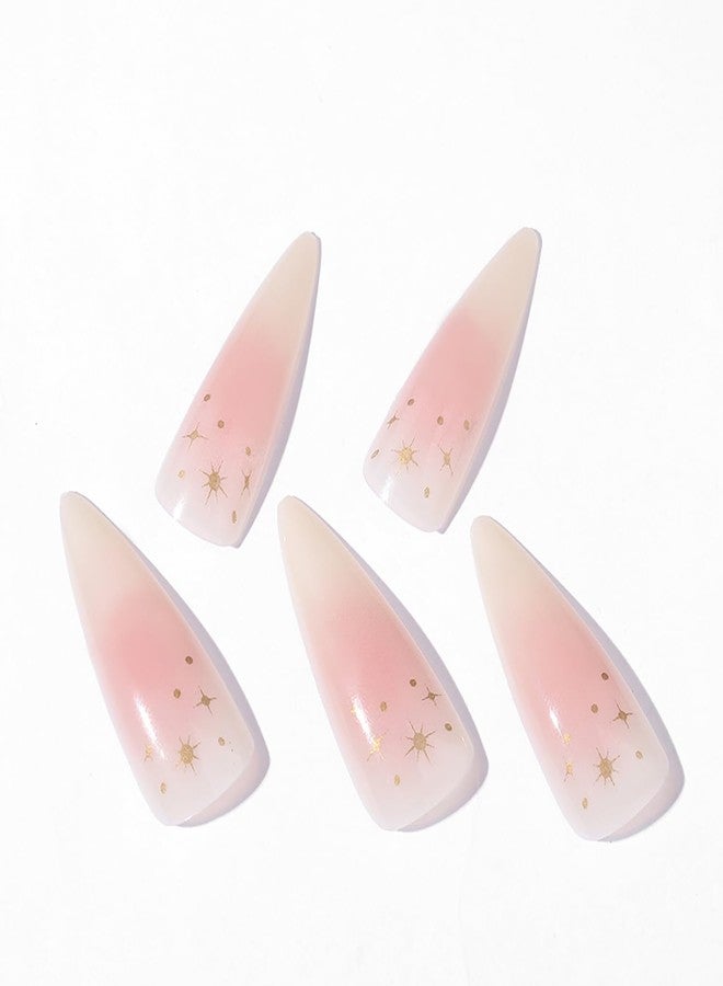 GRITOSE 24Pcs Stiletto Press on Nails Long Fake Nails with Star Pattern Design Glossy Reusable False Nail Pink Gradient Almond Nails Press ons Artificial Nail Holiday Stick on Nails for Women Stiletto Nails - Image 5