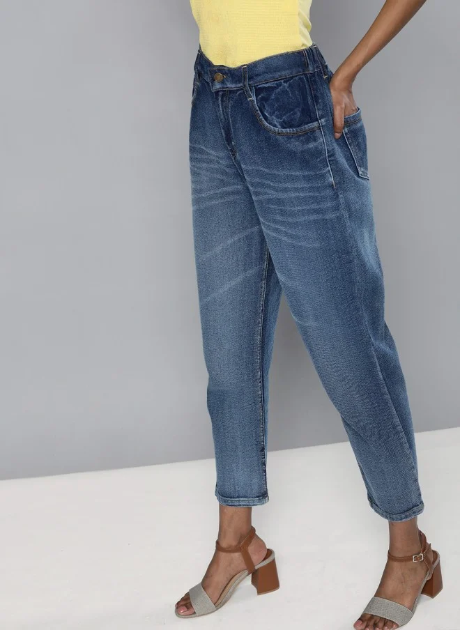 SASSAFRAS Cropped High-Rise Blue Jeans for Women