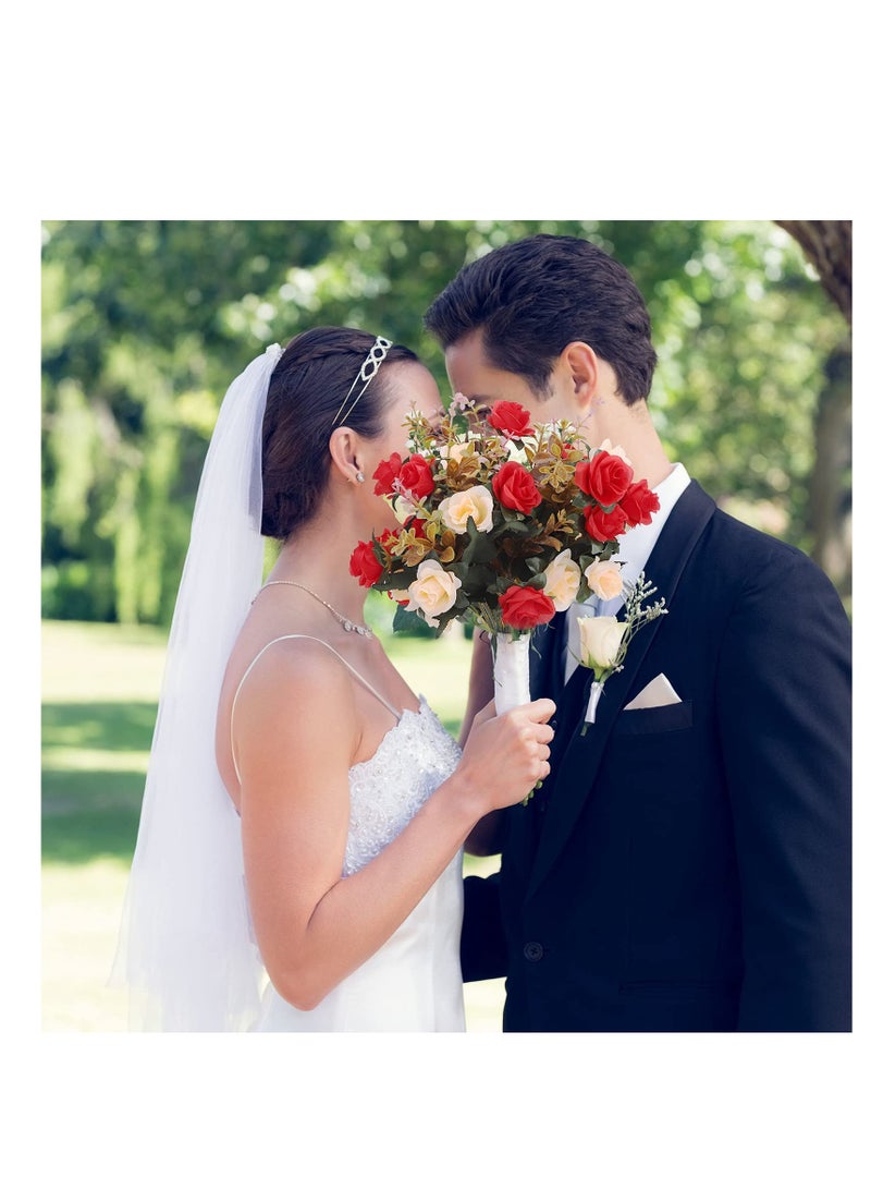 SYOSI Artificial Flowers Rose, Artificial Flowers Outdoor UV Resistant Plants Faux Plastic Greenery Shrubs Indoor Outside Hanging Planter for Home Wedding Office Table Decoration Gift Red (3 Bundles) - Image 5