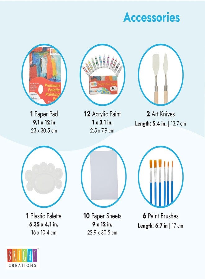 Bright Creations Acrylic Paint Set - 32-Piece Multi-Color Kit - 12 Tubes, 6-Piece Brush Set & 2 Palette Knives with Paper Palette Pad - Art Kit & Painting Supplies - Image 4
