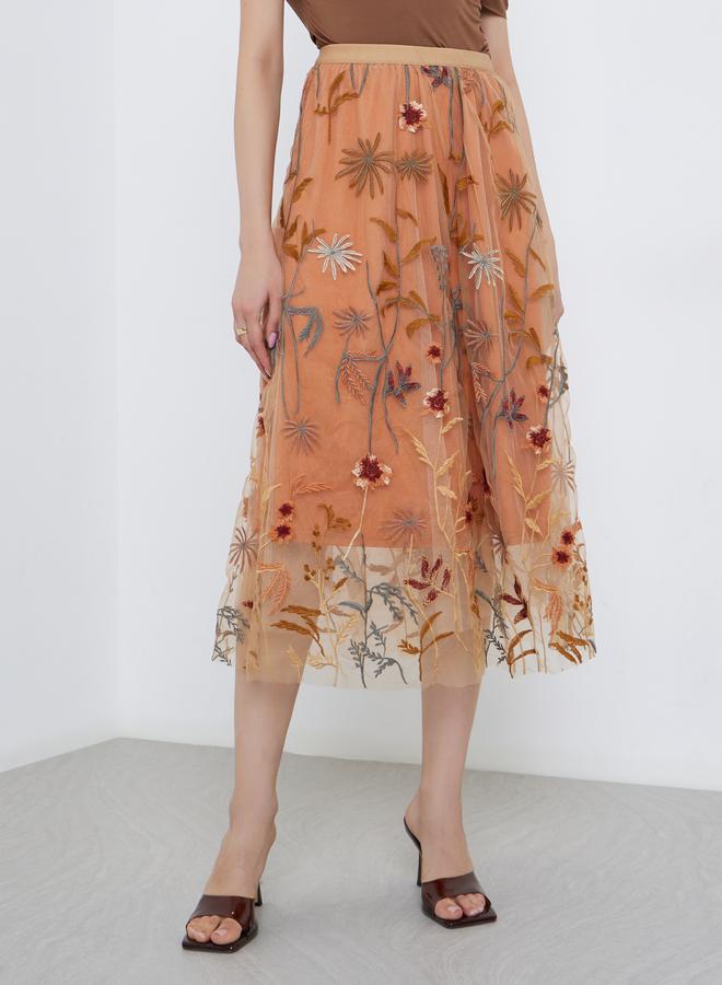 تايك تو تنورة ماكسي شبكية مطرزة بالزهور للنساء من تيك تو - - Image 2