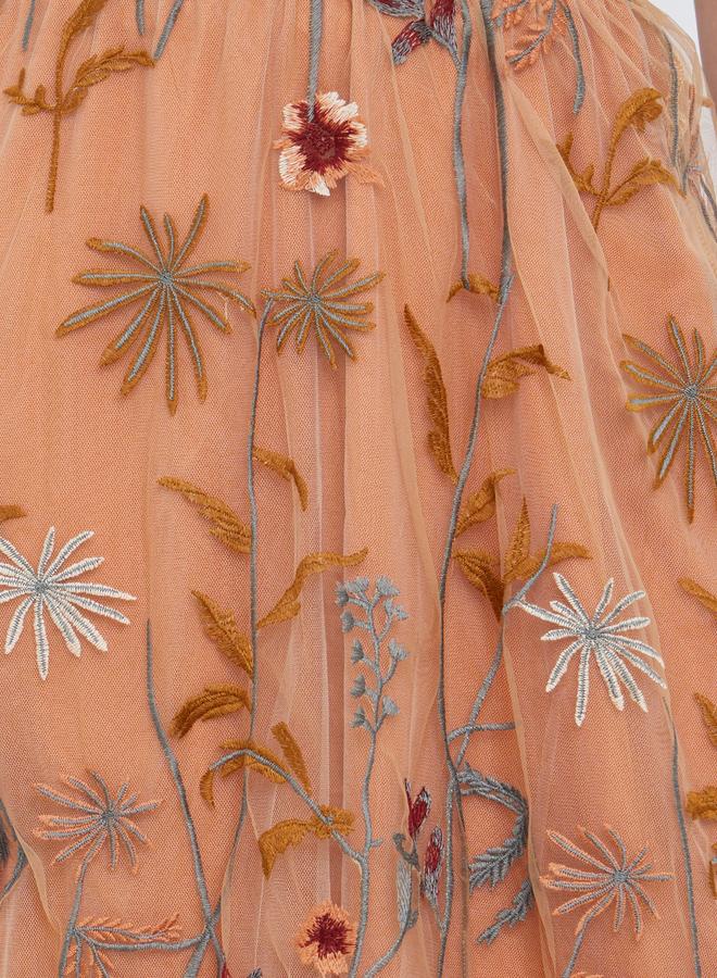 تايك تو تنورة ماكسي شبكية مطرزة بالزهور للنساء من تيك تو - - Image 3