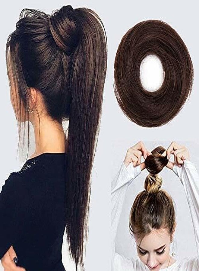 بلوشيا وصلات شعر على شكل كعكة من شعر بشري طبيعي 100% من BLUSHIA (بني) - ربطات شعر على شكل كعكة فوضوية - وصلات شعر على شكل كعكة وردة من شعر طبيعي للنساء - وصلات شعر مجعدة فوضوية للفتيات - Image 1