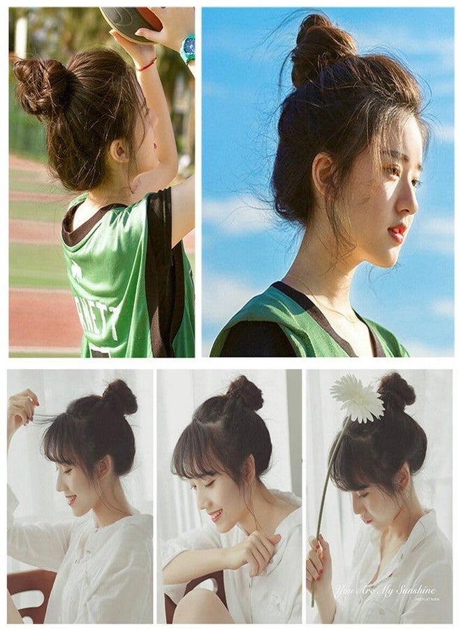 بلوشيا وصلات شعر على شكل كعكة من شعر بشري طبيعي 100% من BLUSHIA (بني) - ربطات شعر على شكل كعكة فوضوية - وصلات شعر على شكل كعكة وردة من شعر طبيعي للنساء - وصلات شعر مجعدة فوضوية للفتيات - Image 3