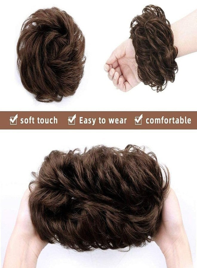 بلوشيا وصلات شعر على شكل كعكة من شعر بشري طبيعي 100% من BLUSHIA (بني) - ربطات شعر على شكل كعكة فوضوية - وصلات شعر على شكل كعكة وردة من شعر طبيعي للنساء - وصلات شعر مجعدة فوضوية للفتيات - Image 2