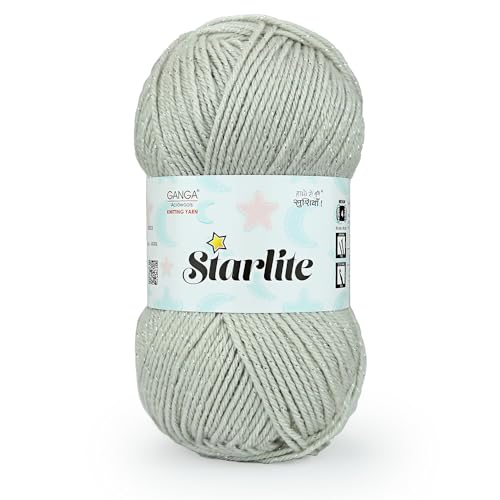 Ganga Acrowools Acrylic Starlite, 99% Anti Pill Yarn 1% Metal, Hand Knitting Yarn Oekotex Class1 Certified (Stl014 - Silver), 100 Gram - Image 1