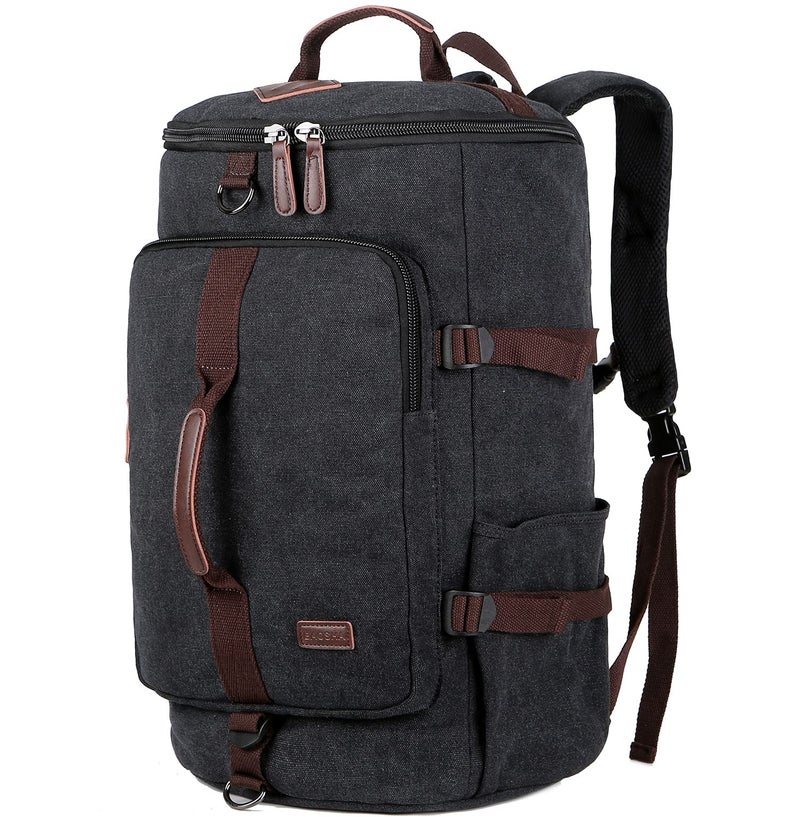 BAOSHA Canvas Weekender Travel Duffel Backpack Hybrid Hiking Rucksack Laptop Backpack for Outdoor Sports Gym HB26Black