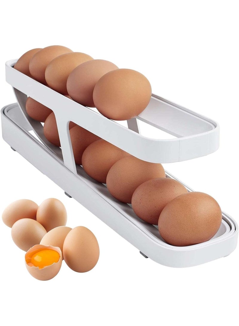 صينية بيض للثلاجة من طبقتين - منظم بيض موفر للمساحة يتسع لما يصل إلى 14 بيضة، رف تخزين متين للمطبخ للثلاجة - Image 1