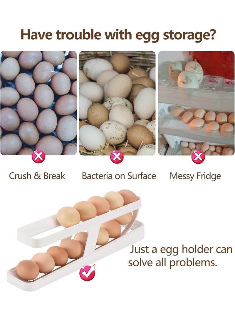 صينية بيض للثلاجة من طبقتين - منظم بيض موفر للمساحة يتسع لما يصل إلى 14 بيضة، رف تخزين متين للمطبخ للثلاجة - Image 3