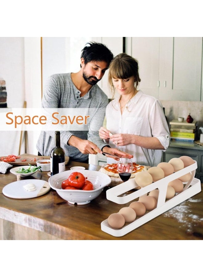 صينية بيض للثلاجة من طبقتين - منظم بيض موفر للمساحة يتسع لما يصل إلى 14 بيضة، رف تخزين متين للمطبخ للثلاجة - Image 4