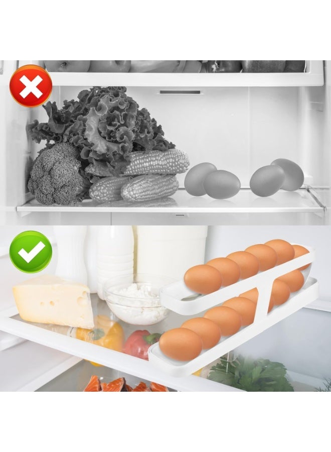 صينية بيض للثلاجة من طبقتين - منظم بيض موفر للمساحة يتسع لما يصل إلى 14 بيضة، رف تخزين متين للمطبخ للثلاجة - Image 5