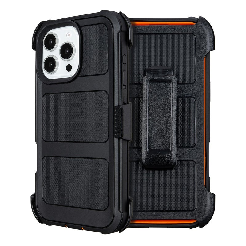 Saiboro Defender for iPhone 16 Pro Max Case with Clip Holster,Heavy Duty Rugged Full-Body,2 Layers of Sturdy,Anti-Drop,Military-Grade Defender Cover for iPhone 16 Pro Max Phone Case (Black & Orange) - Image 1