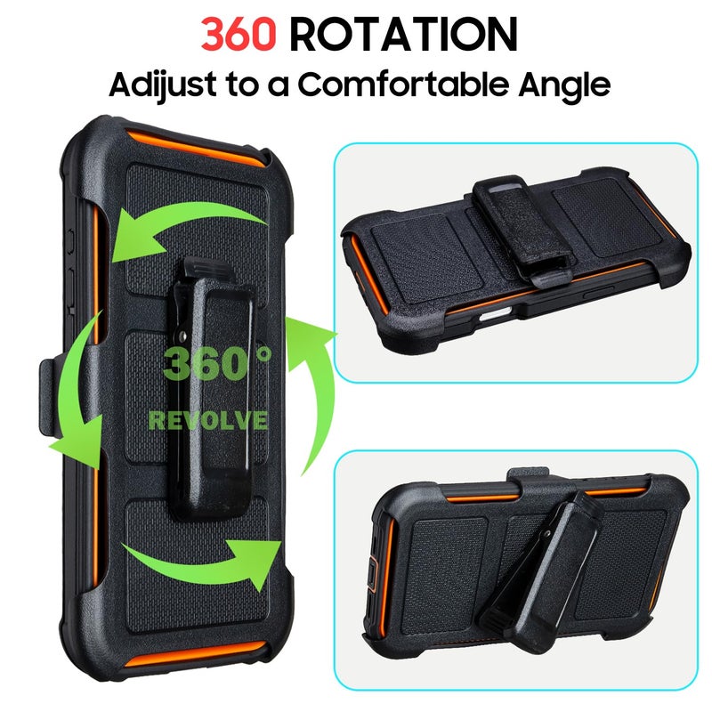 Saiboro Defender for iPhone 16 Pro Max Case with Clip Holster,Heavy Duty Rugged Full-Body,2 Layers of Sturdy,Anti-Drop,Military-Grade Defender Cover for iPhone 16 Pro Max Phone Case (Black & Orange) - Image 4