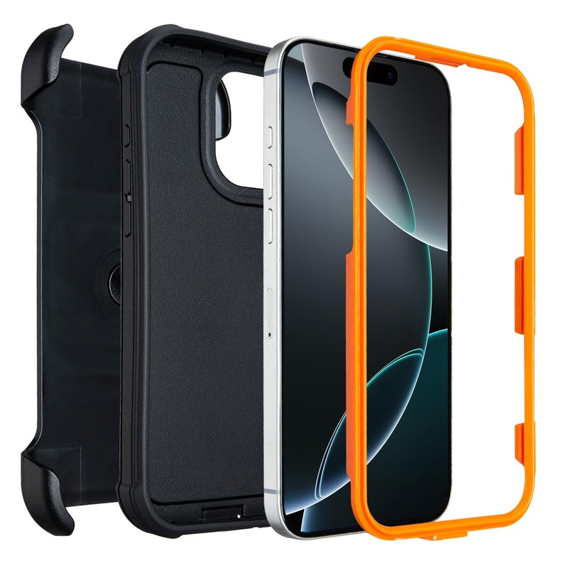 Saiboro Defender for iPhone 16 Pro Max Case with Clip Holster,Heavy Duty Rugged Full-Body,2 Layers of Sturdy,Anti-Drop,Military-Grade Defender Cover for iPhone 16 Pro Max Phone Case (Black & Orange) - Image 2