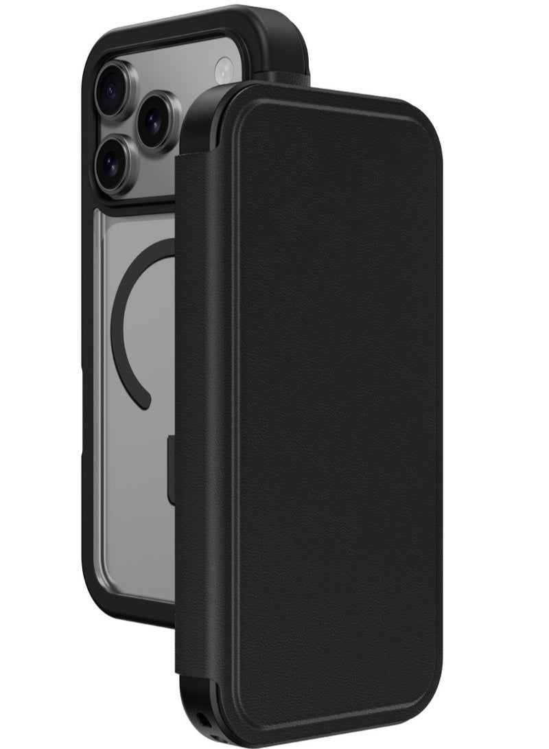 AMAZINGthing غطاء فليب مغناطيسي أنيق مع فتحات بطاقات لجهاز iPhone 17 Pro MAX (2025) متوافق مع MagSafe - أسود - Image 1