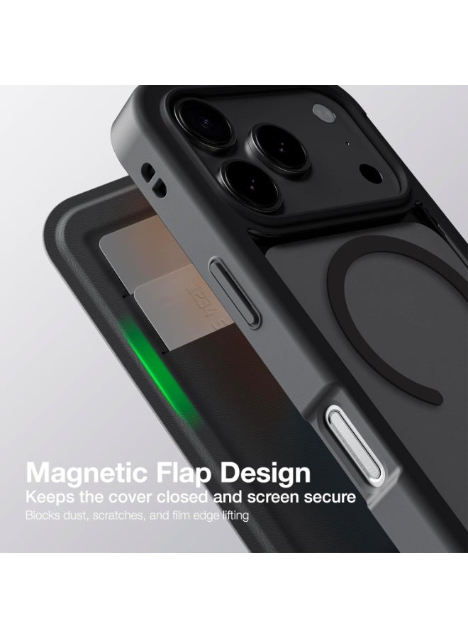 AMAZINGthing غطاء فليب مغناطيسي أنيق مع فتحات بطاقات لجهاز iPhone 17 Pro MAX (2025) متوافق مع MagSafe - أسود - Image 5