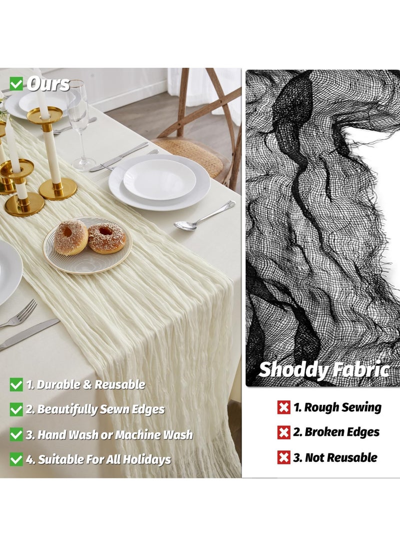 Mmmon Beige Boho Table Runners,300×90cm Rustic Cheesecloth Table Runner for Special BanquetsParty,Wedding Bridal Shower  Birthday Decorations,indoor,Outdoor-1 Pcs off-white - Image 4