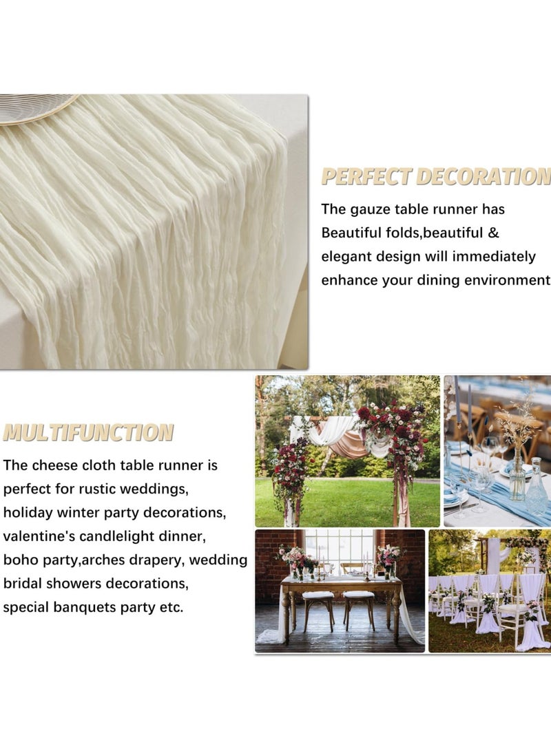 Mmmon Beige Boho Table Runners,300×90cm Rustic Cheesecloth Table Runner for Special BanquetsParty,Wedding Bridal Shower  Birthday Decorations,indoor,Outdoor-1 Pcs off-white - Image 5