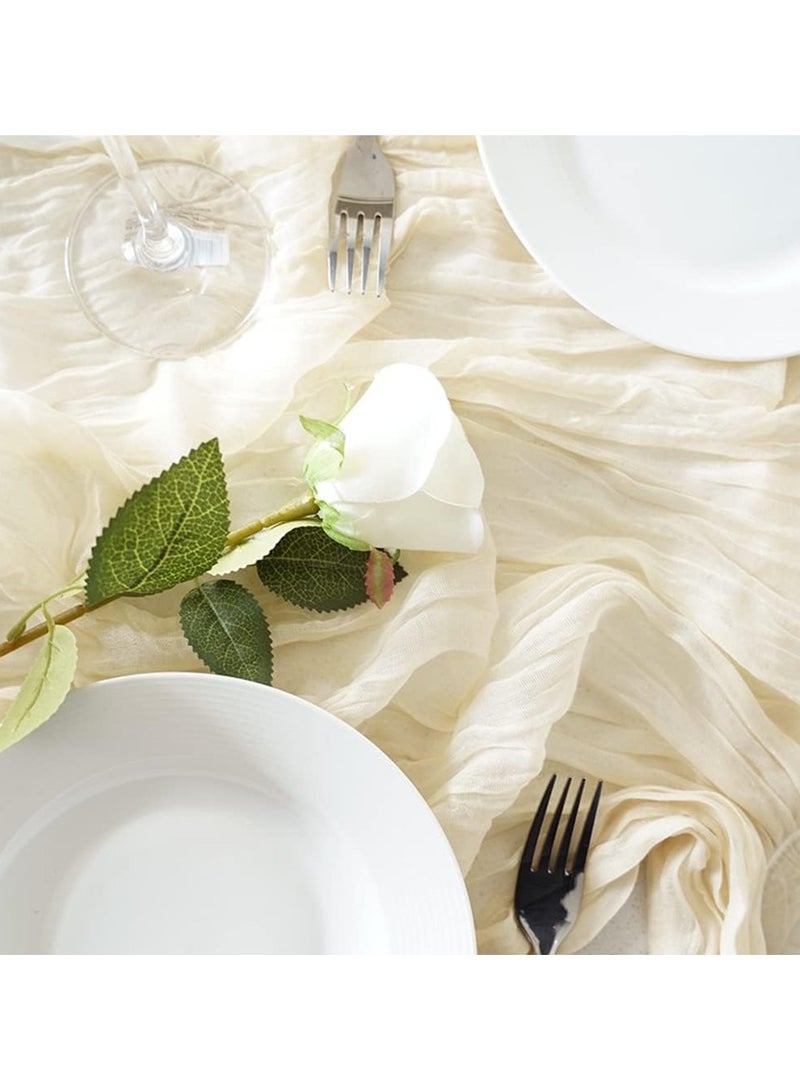 Mmmon Beige Boho Table Runners,300×90cm Rustic Cheesecloth Table Runner for Special BanquetsParty,Wedding Bridal Shower  Birthday Decorations,indoor,Outdoor-1 Pcs off-white - Image 3