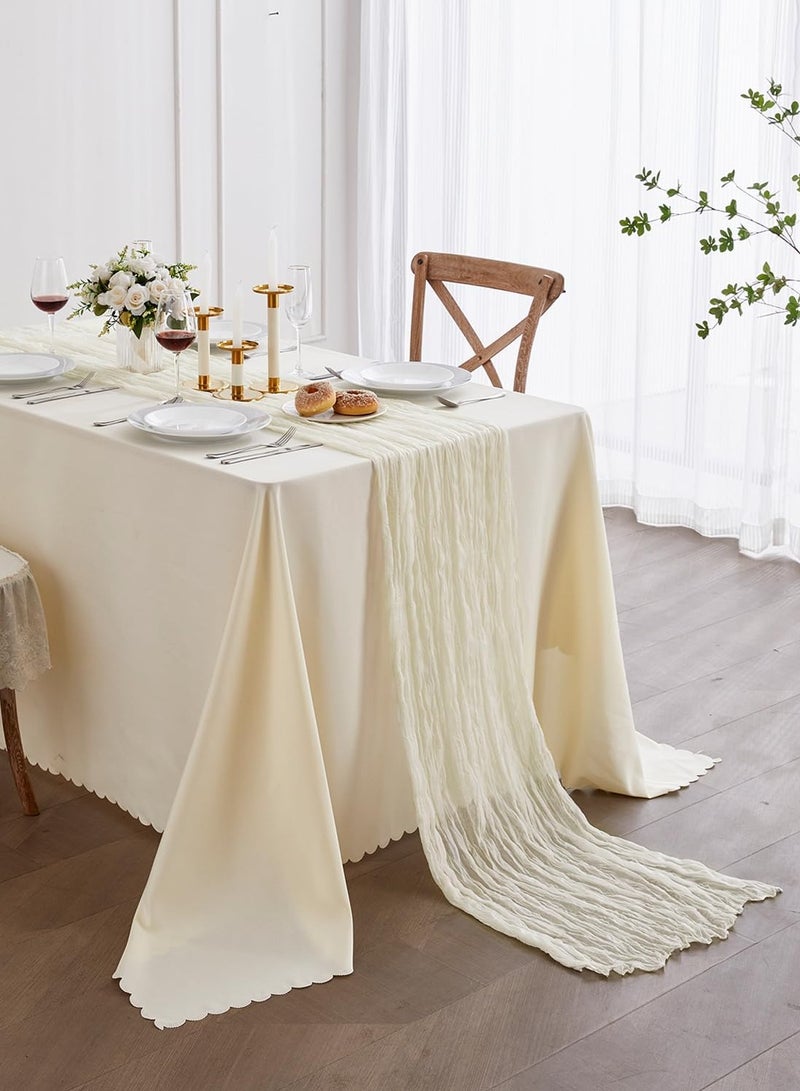 Mmmon Beige Boho Table Runners,300×90cm Rustic Cheesecloth Table Runner for Special BanquetsParty,Wedding Bridal Shower  Birthday Decorations,indoor,Outdoor-1 Pcs off-white - Image 1
