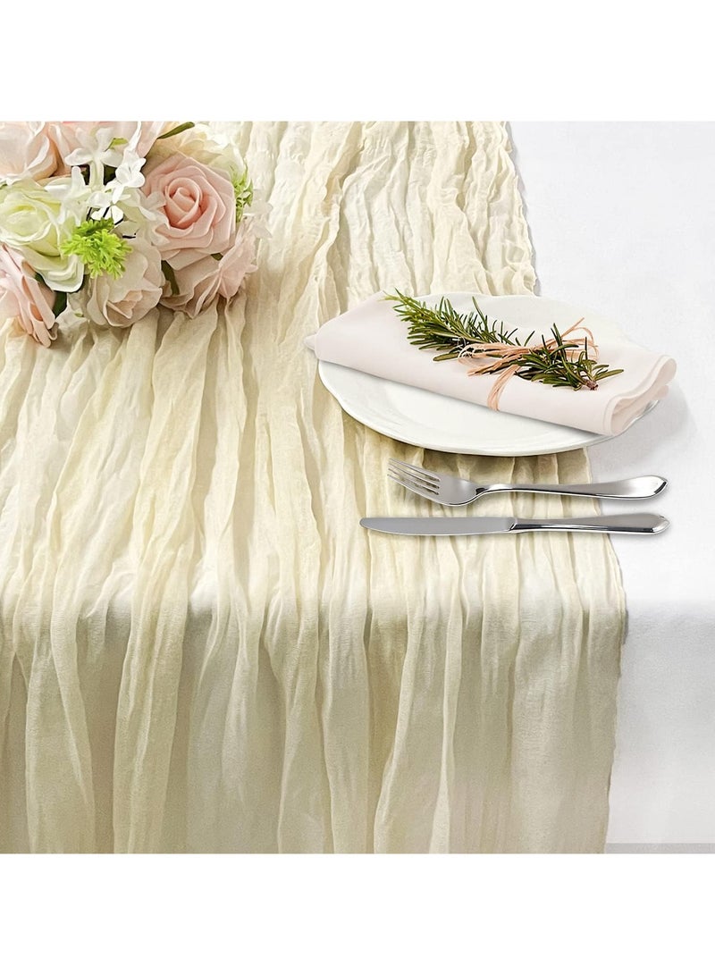 Mmmon Beige Boho Table Runners,300×90cm Rustic Cheesecloth Table Runner for Special BanquetsParty,Wedding Bridal Shower  Birthday Decorations,indoor,Outdoor-1 Pcs off-white - Image 2