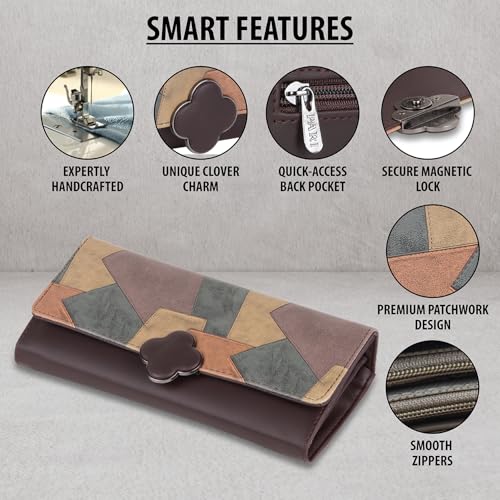 DOSYSO Women's Wallet Multicolor Wallets for Women Stylish Latest with Mobile Phone Space Card Slots Holder Printed Hand Clutch Daily Use Ladies Money Purse Big size Party Clutches Gift for Girls (Brown) - Image 5