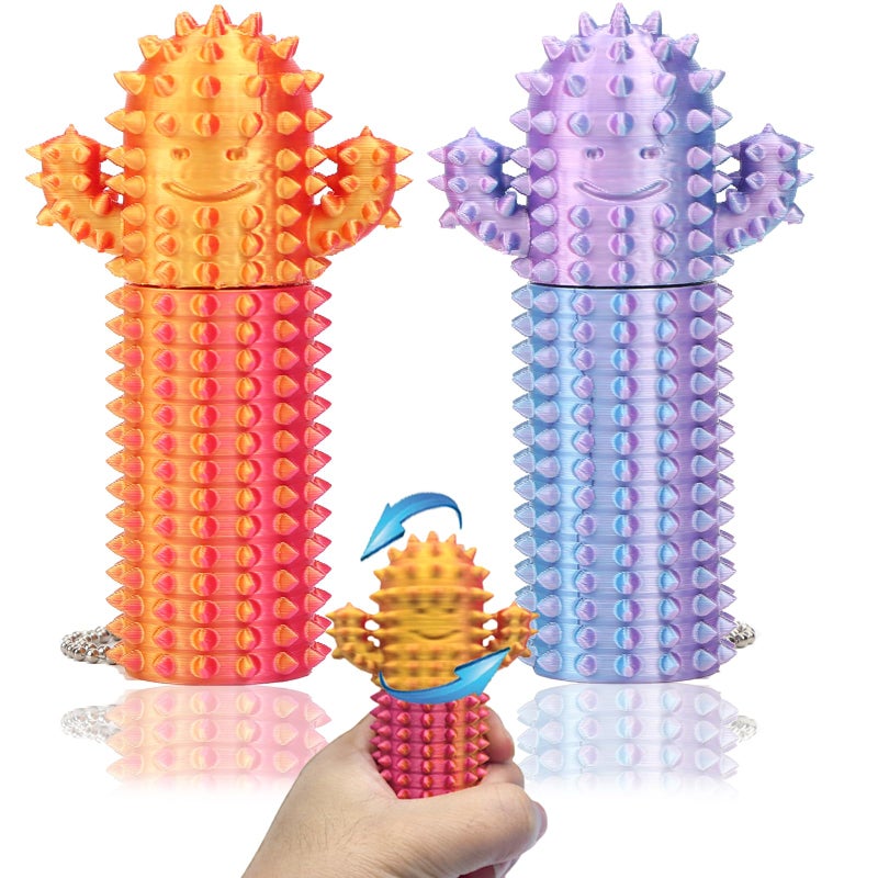 Deiviko 2Pcs Little Ouchies Fidget Cactus Pain Stim Fidget Toy Rotating Spiky Grippie Stim Keychain for Anxiety Relief 3D Printed Portable Stim Tool Pocket Mini Fidget Toy for Adults Novelty Gifts - Image 3