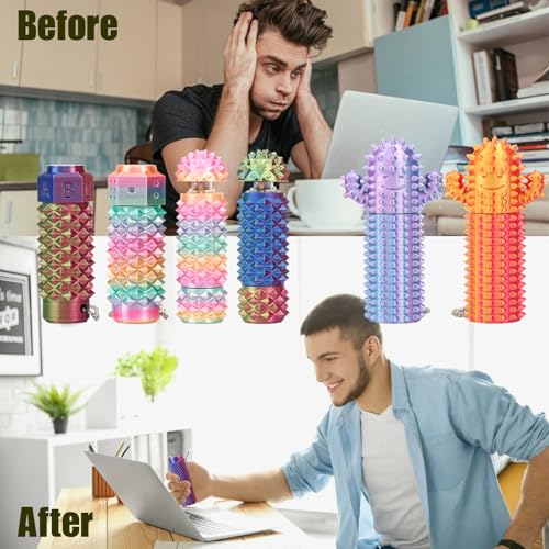 Deiviko 2Pcs Little Ouchies Fidget Cactus Pain Stim Fidget Toy Rotating Spiky Grippie Stim Keychain for Anxiety Relief 3D Printed Portable Stim Tool Pocket Mini Fidget Toy for Adults Novelty Gifts - Image 5